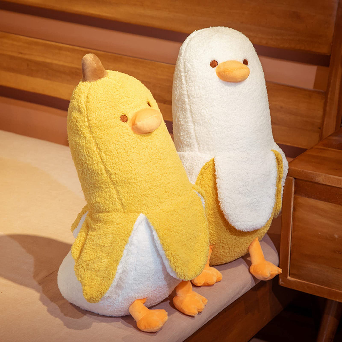 hitoshe Banana Duck Plush close-up shows soft fabric