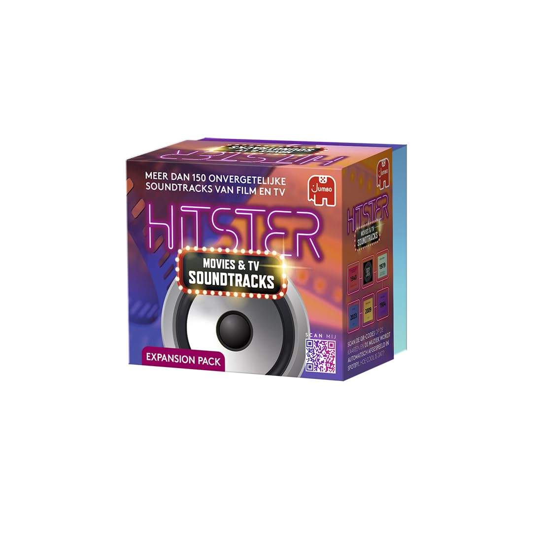 Hitster expansion box front with 150+ music cards for quick setup
