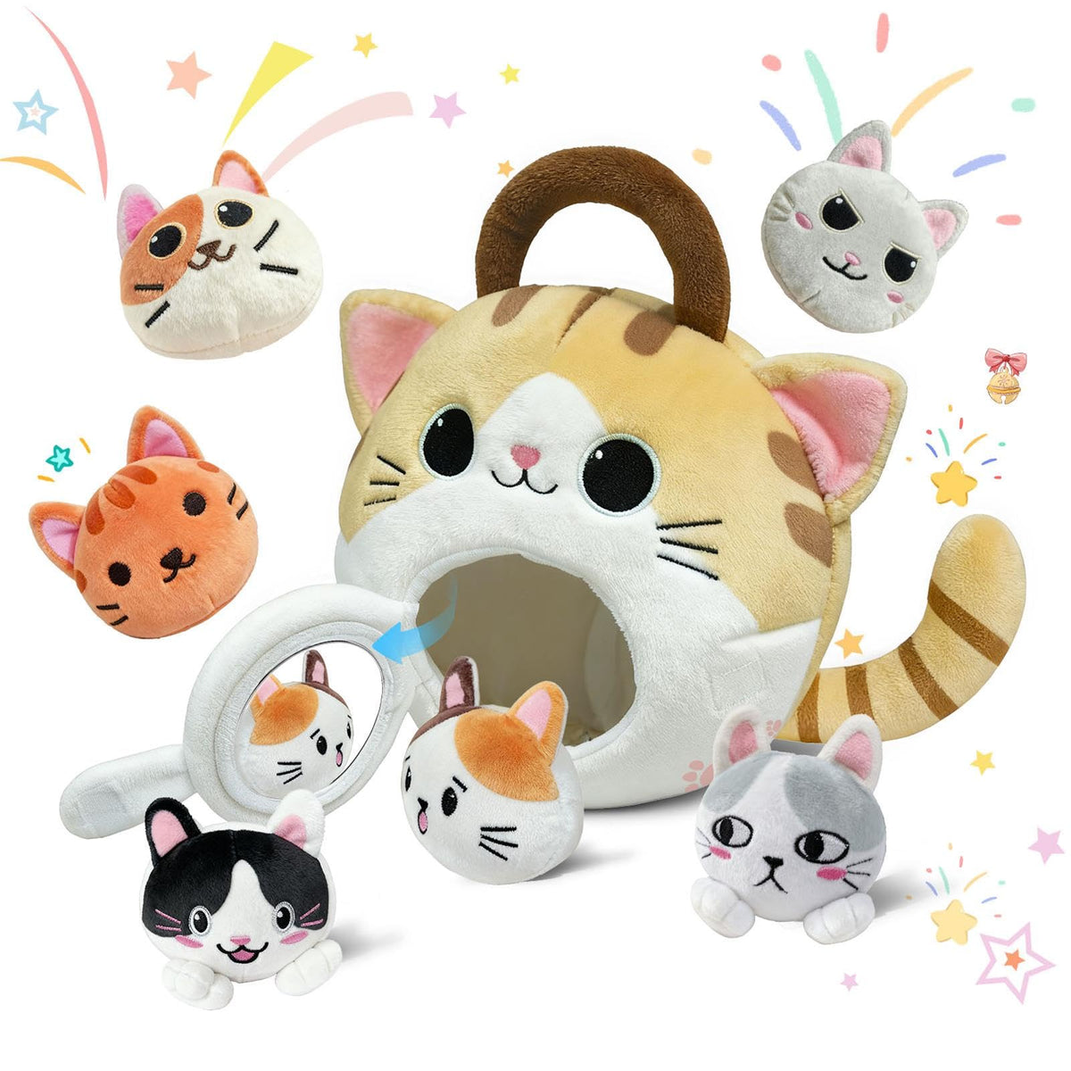 Hittaty cat house front view, inviting plush shelter for imaginative play