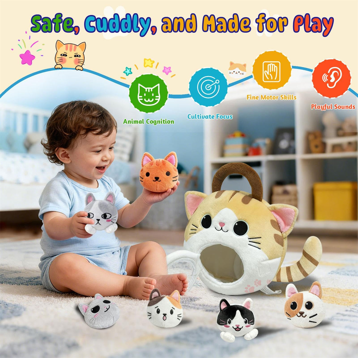 Hittaty six kittens plush collection with distinct textures for tactile exploration