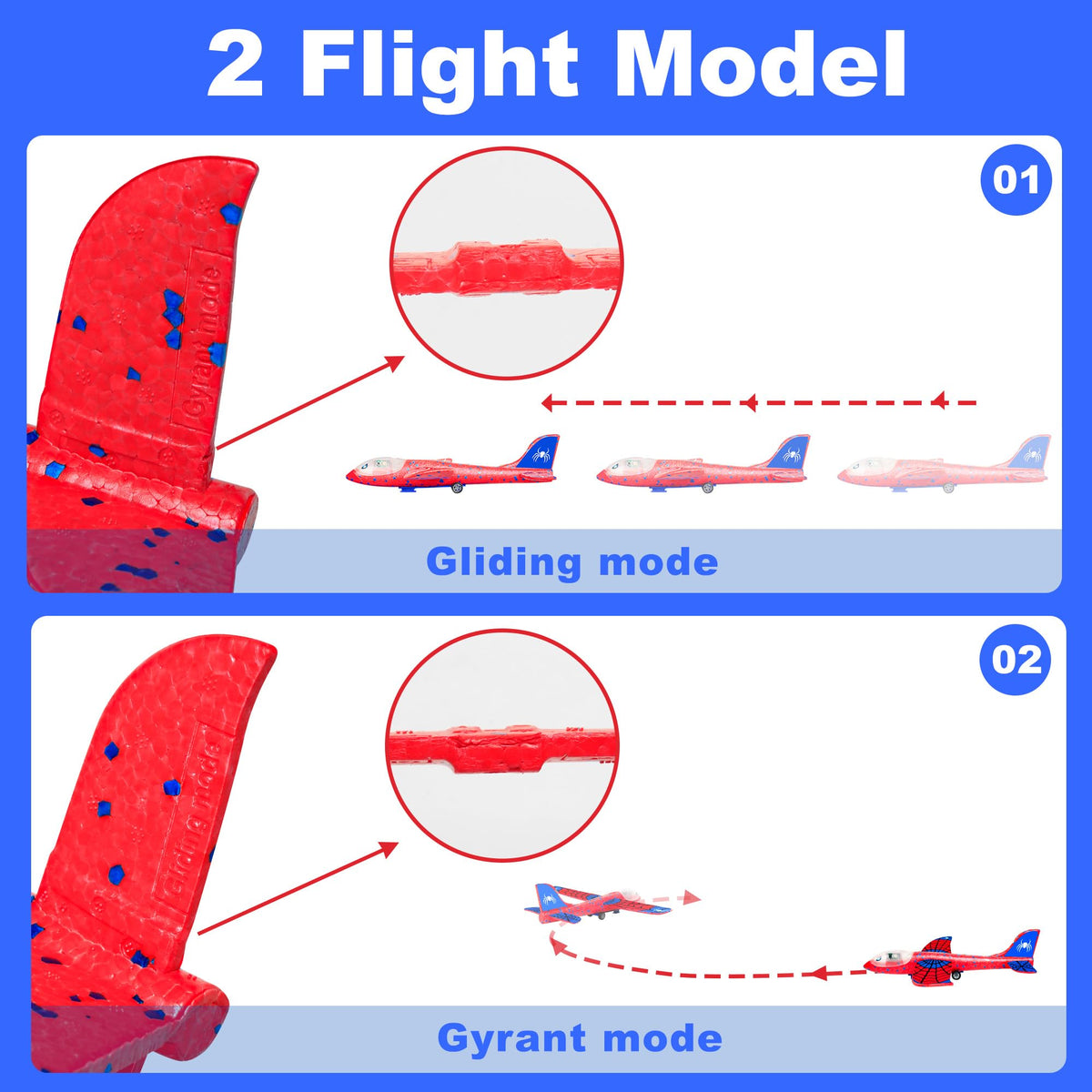 HitToys dual flight modes for glide and spin versatility