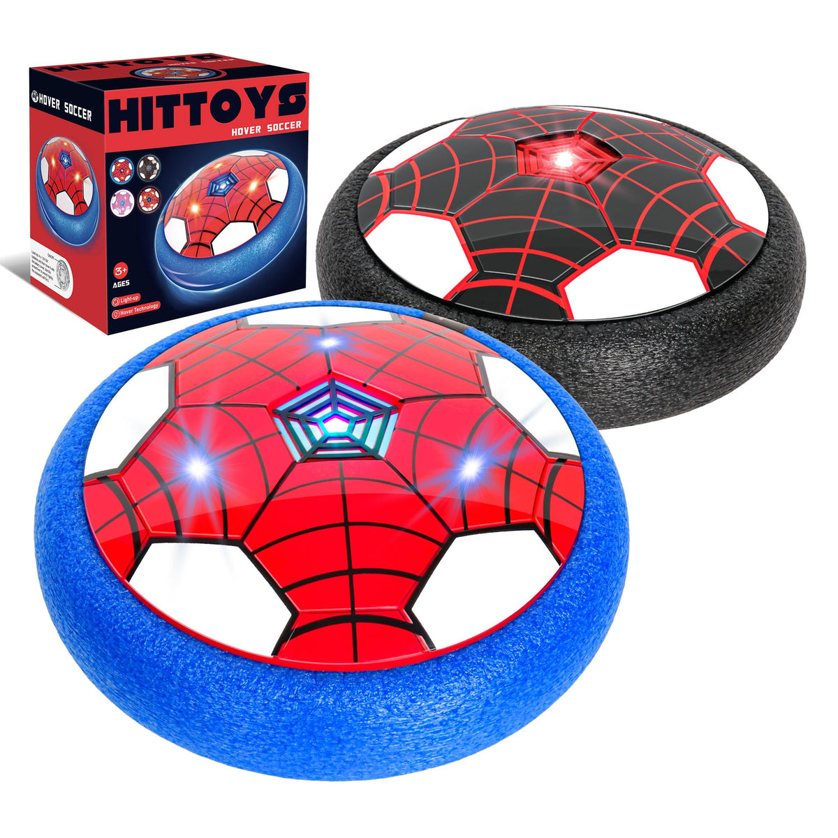 HitToys hover soccer ball with bright LED patterns for indoor play