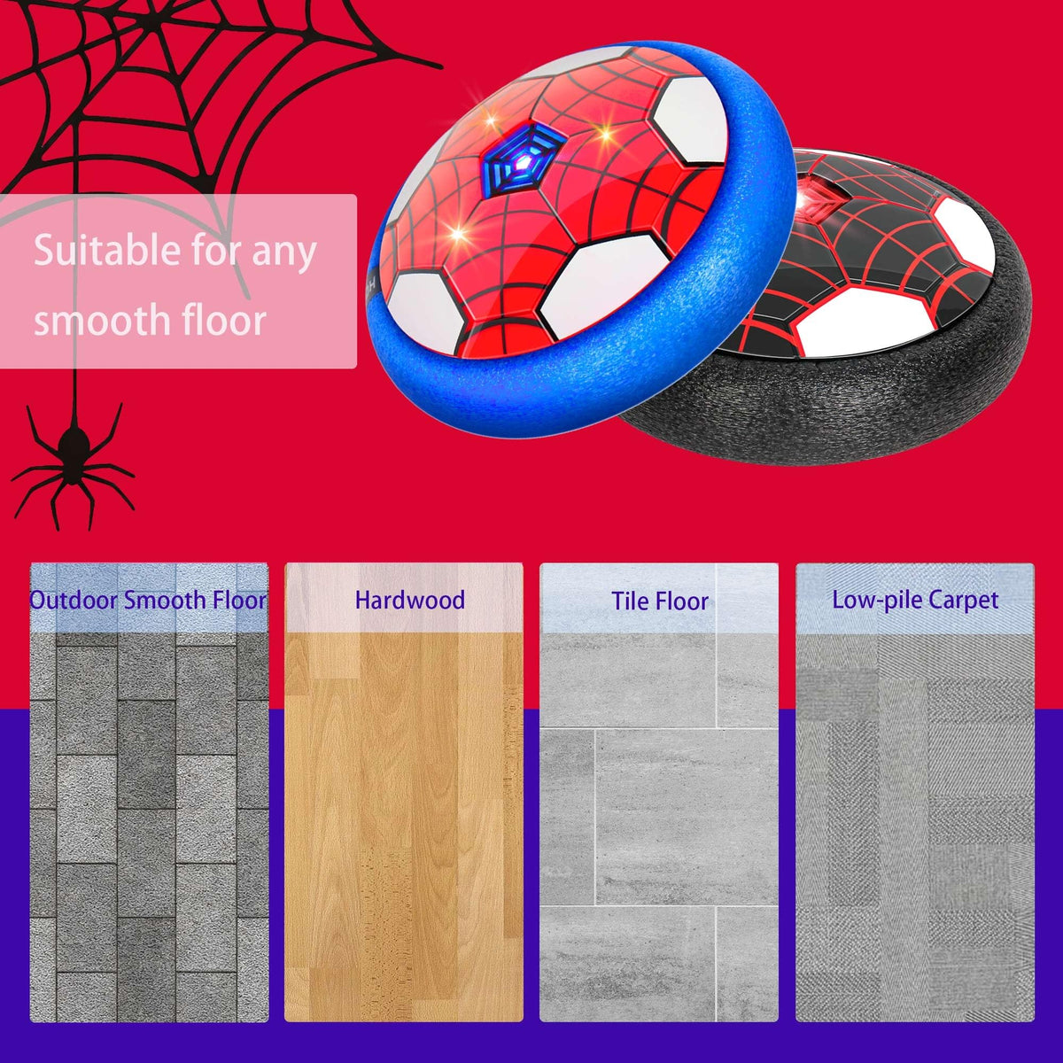 HitToys hover soccer ball gliding smoothly across a hardwood surface