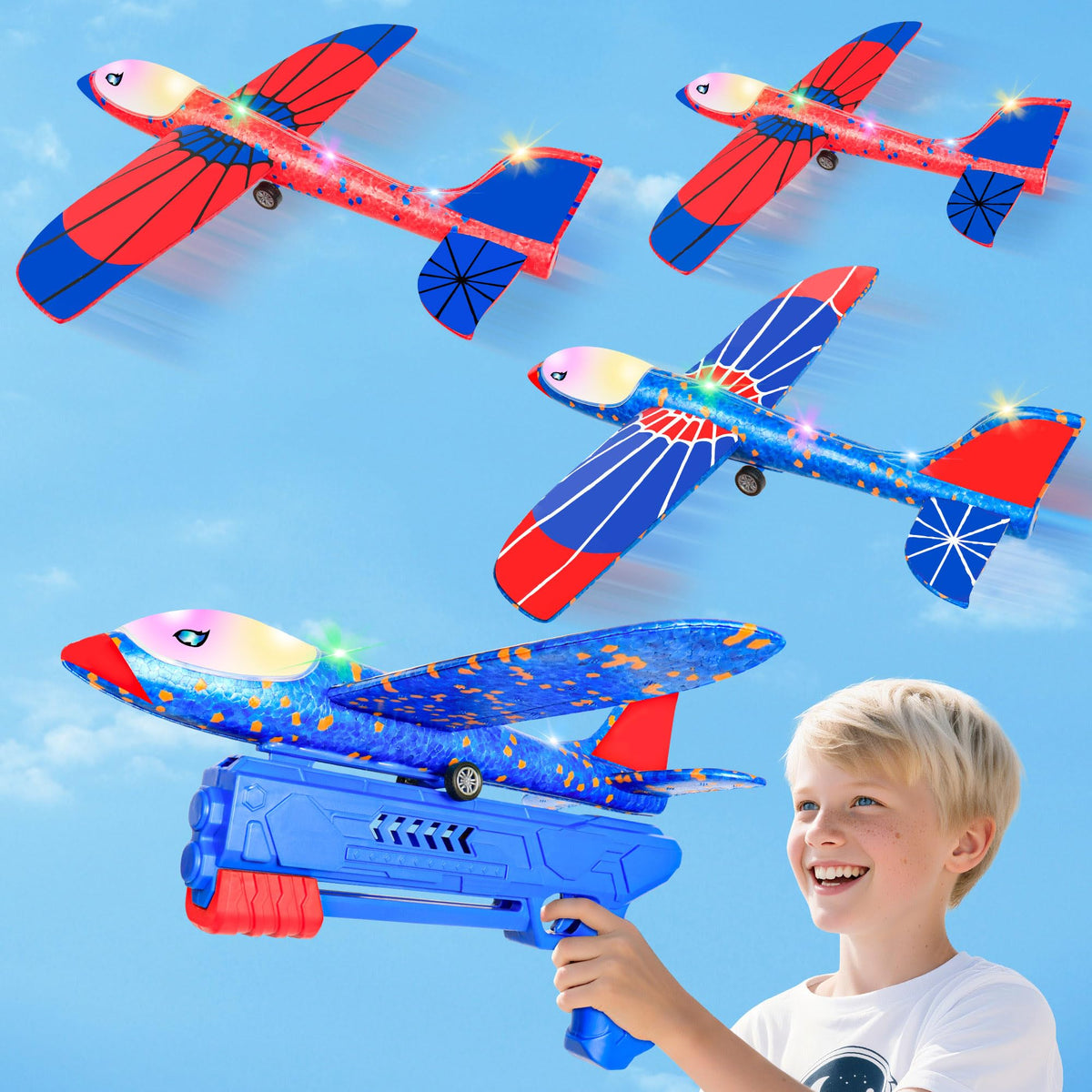 HitToys spider-foam gliders in red and blue ready for outdoor fun