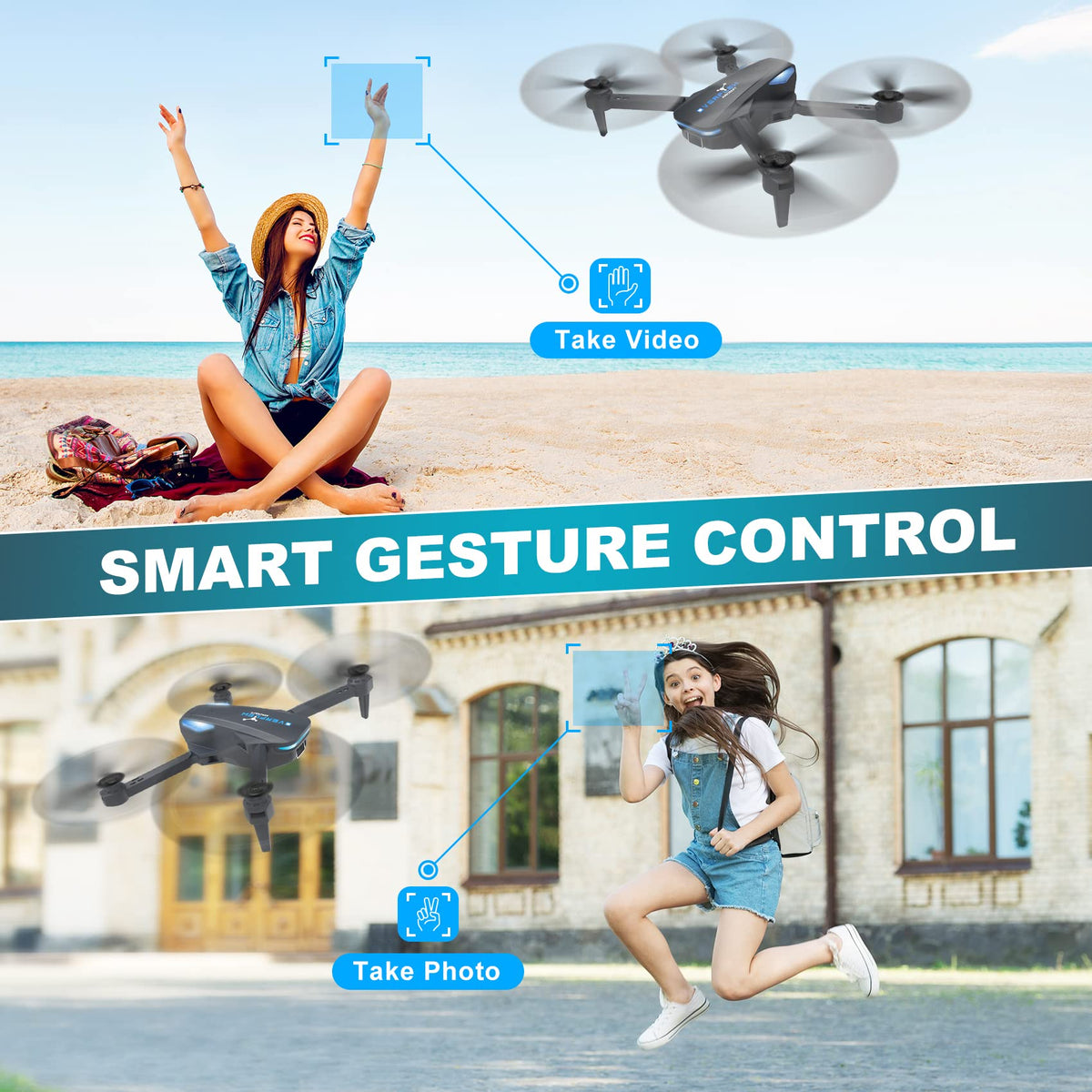 Hiturbo foldable drone with compact landing gear for easy transport.