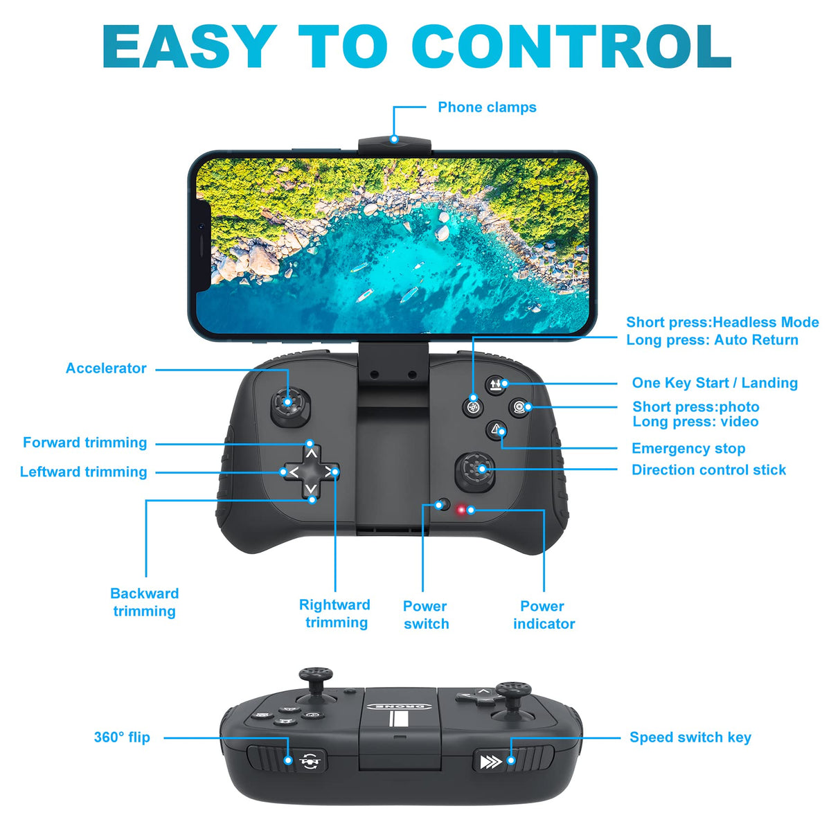 Hiturbo gesture selfie mode for hands-free mid-flight footage.