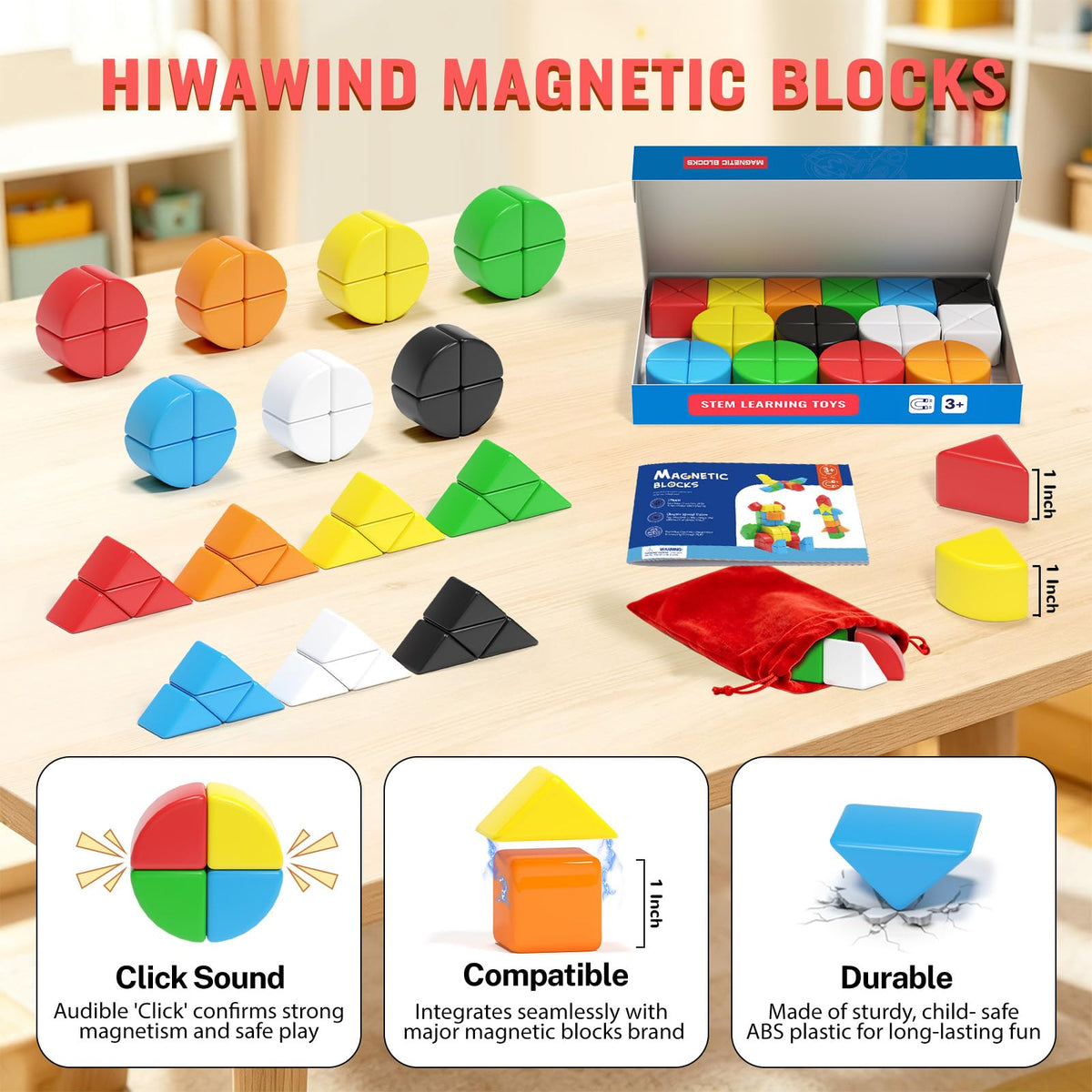 Hiwawind 1-inch isosceles triangles for sturdy geometry-building
