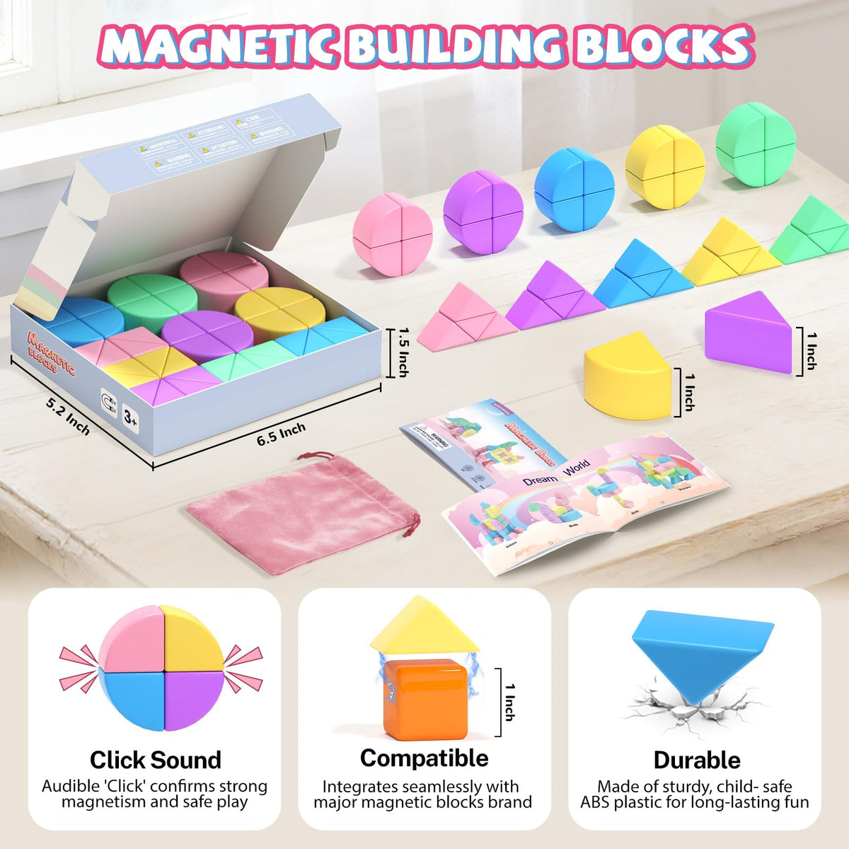 Hiwawind 40Pcs magnetic blocks quarter circles creating curved structures for imagination.