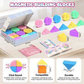 Hiwawind 40Pcs magnetic blocks quarter circles creating curved structures for imagination.