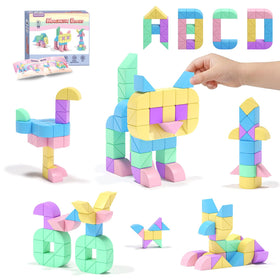 Hiwawind 40Pcs magnetic blocks triangles demonstrating geometric play and fine motor skills.