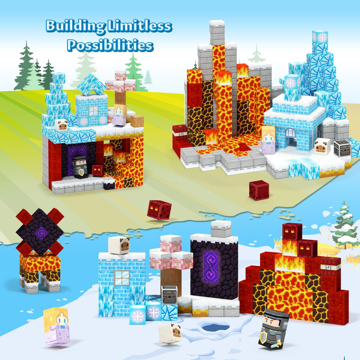 Hiwawind Lava Realm magnetic blocks for fiery world-building adventures