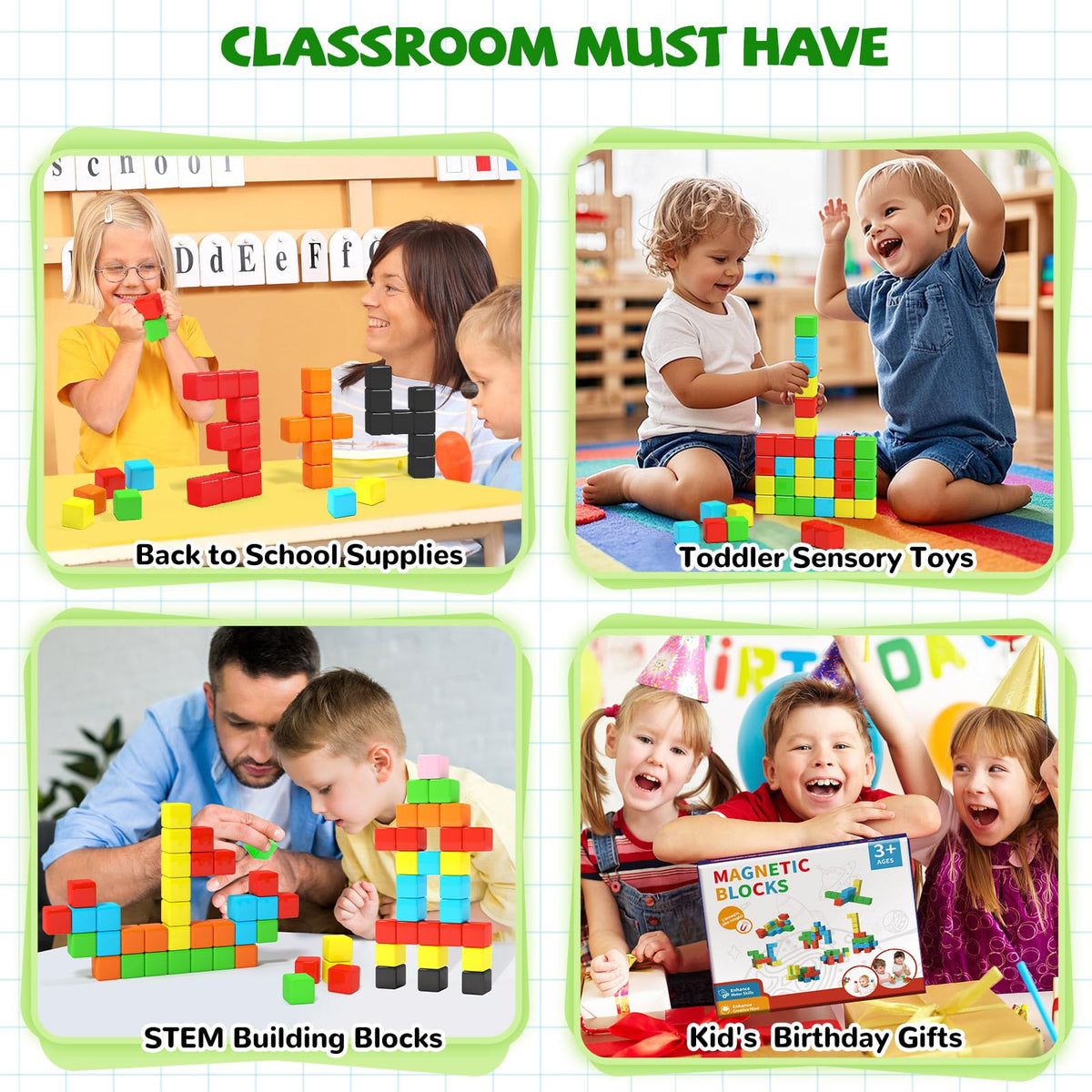 Hiwawind magnetic blocks 40pcs, classroom-ready ideal for STEM learning centers