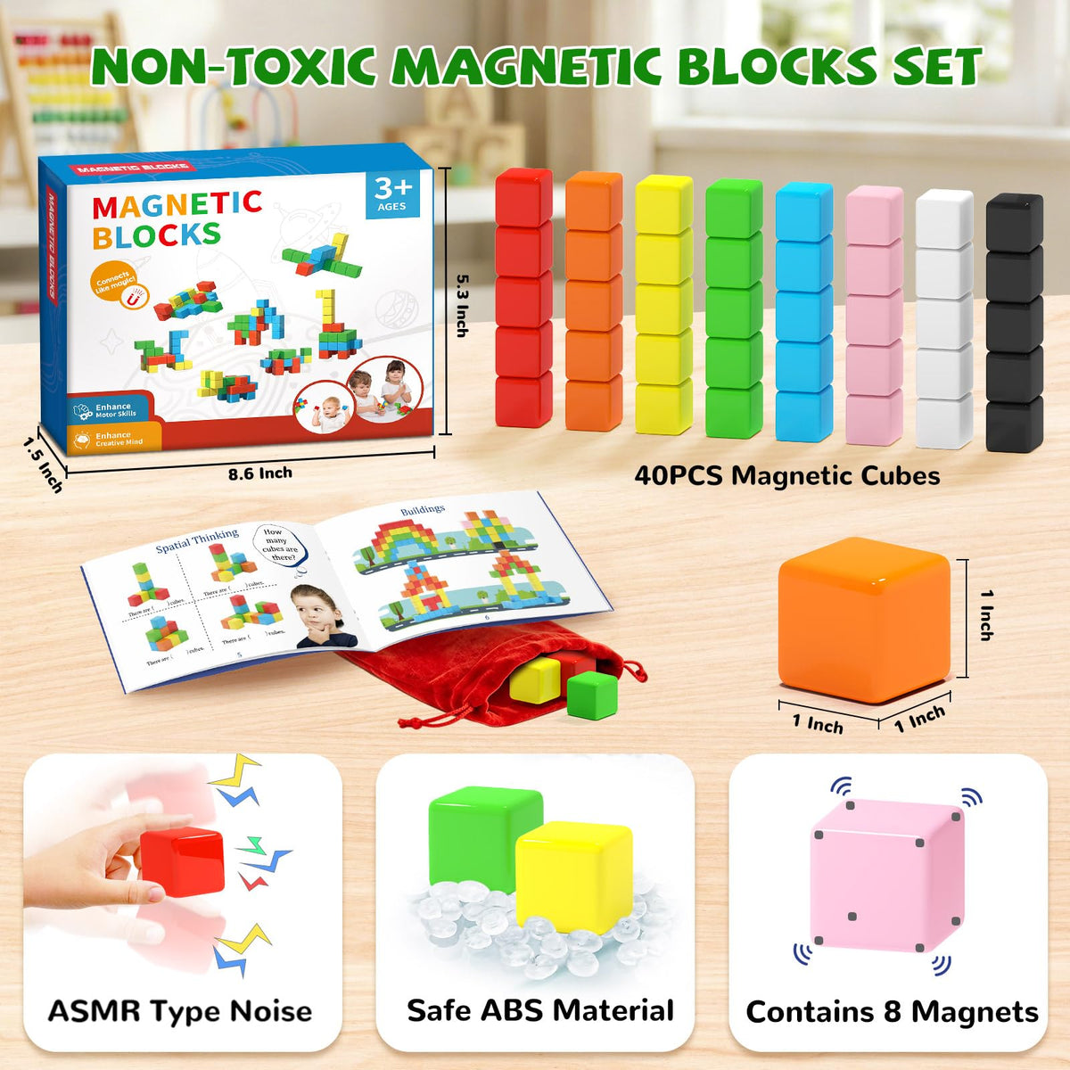 Hiwawind magnetic blocks 40pcs, colorful cubes for collaborative building fun