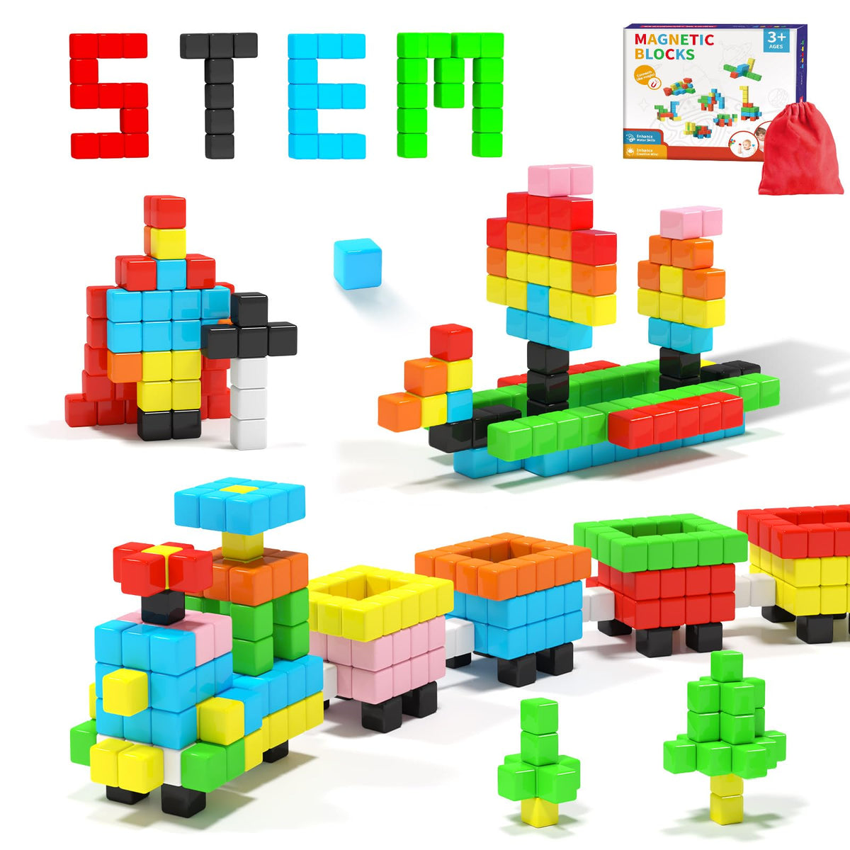 Hiwawind magnetic blocks 40pcs set, top view, versatile STEM toy for creative play