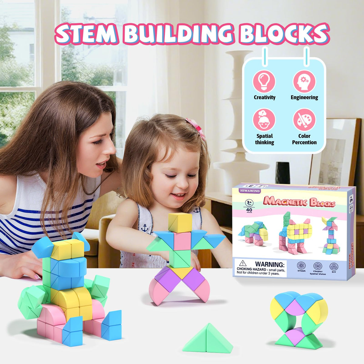 Hiwawind Montessori-inspired STEM learning with block shapes and spatial thinking.