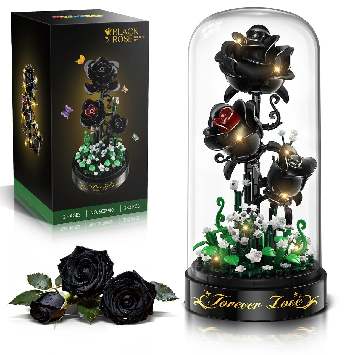 HiWEEGO black rose bouquet with dust cover protects display and preserves Gothic beauty.
