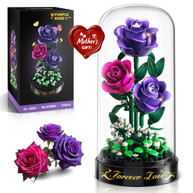 HiWEEGO Flowers Building Set with LED Light, purple rose cover for ambient decor.