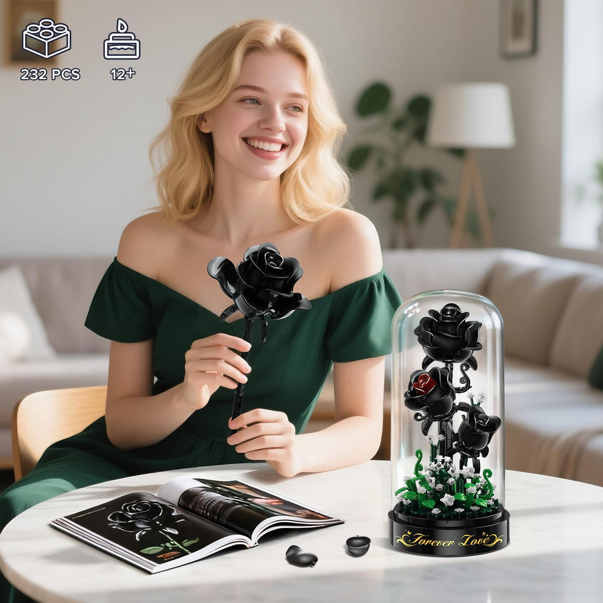 HiWEEGO LED-lit rose petals illuminate the bouquet for ambiance.