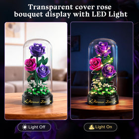 HiWEEGO rose-red bouquet building set highlights vibrant colors under LED.