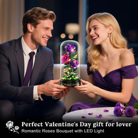 HiWEEGO two purple roses LED bouquet for romantic display.