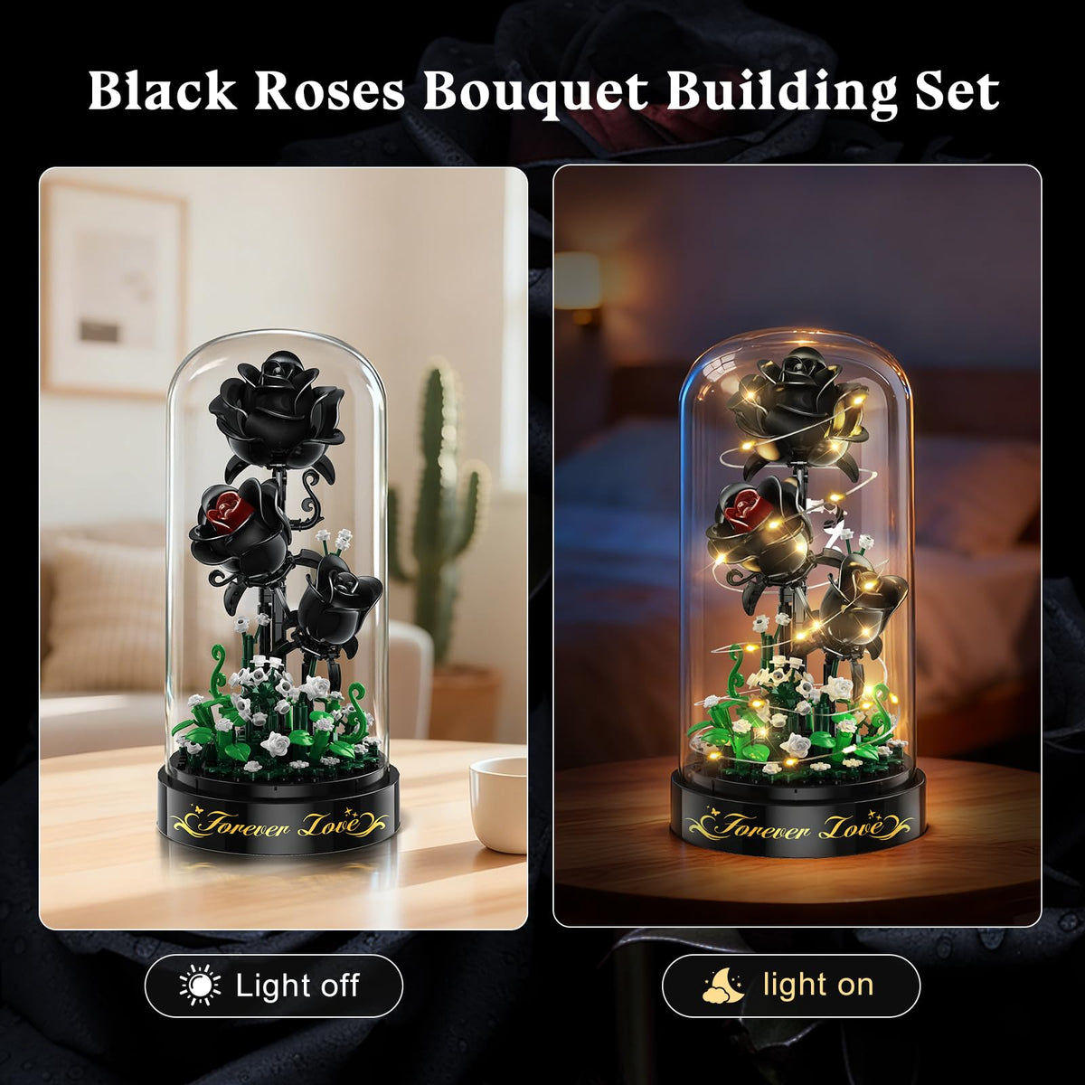 HiWEEGO gift-ready black rose set suitable for Valentine's Day and special occasions.