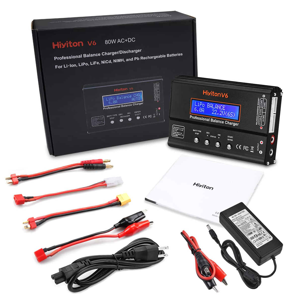 Hiyiton Lipo Charger safety chip highlights over-current and over-discharge protection.