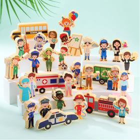 HIYZI colorful wooden figures help children recognize diverse professions.