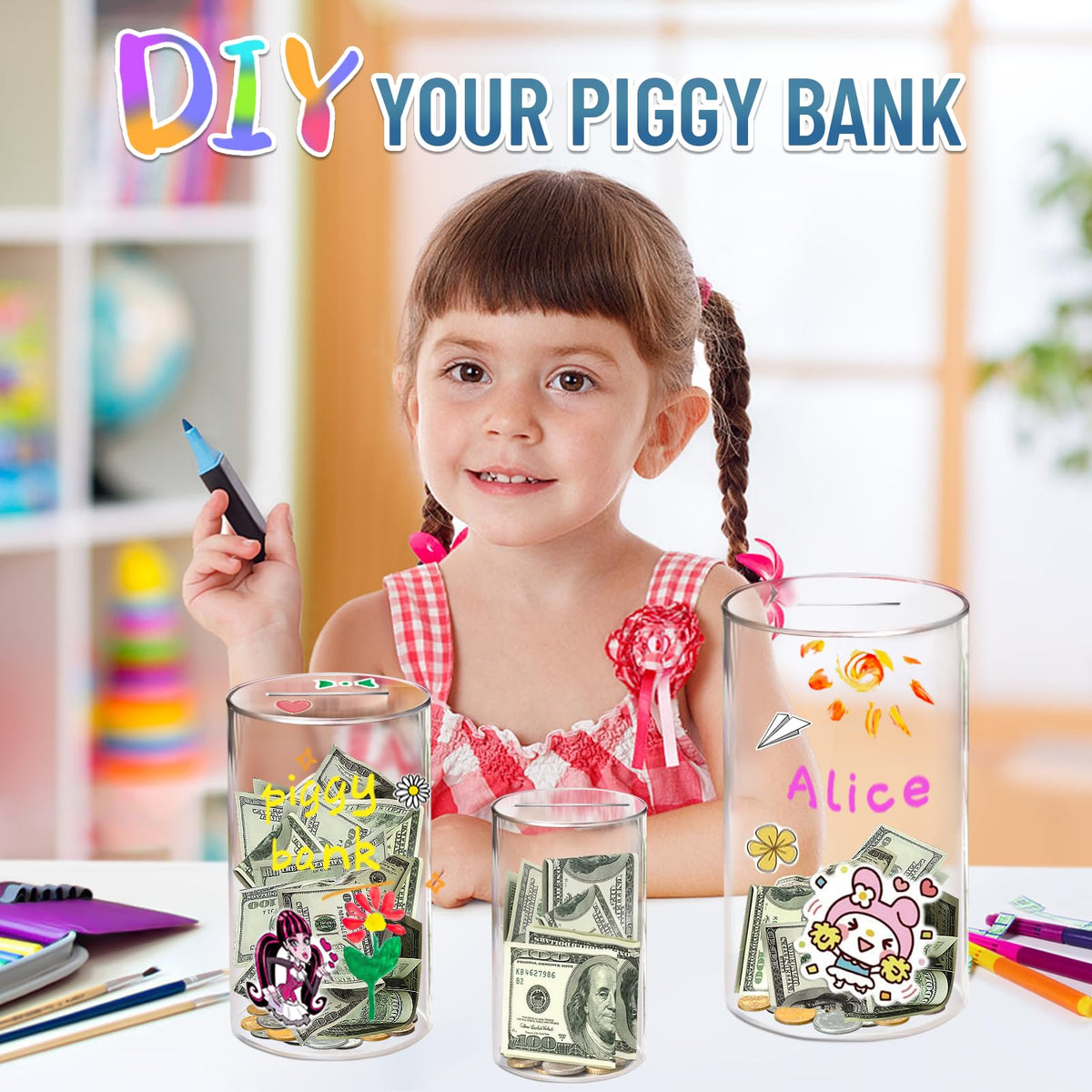 Hizgo large clear savings jar ideal gift and home decor.