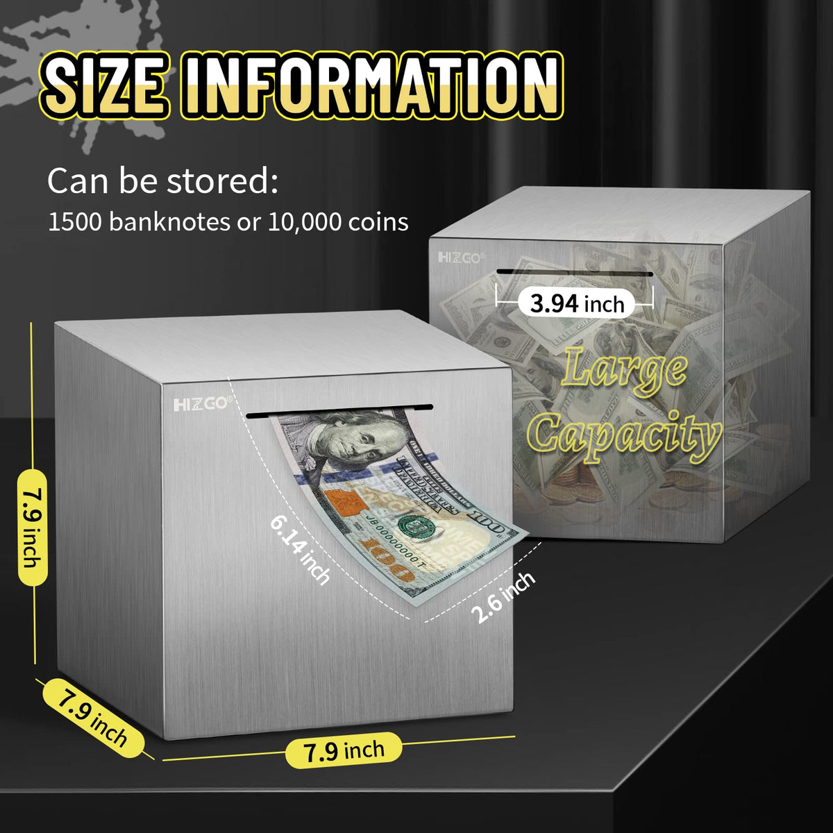 Hizgo piggy bank six-sided closed design for secure savings