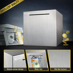 Hizgo Piggy Bank brushed texture highlights sturdy steel for daily saving.