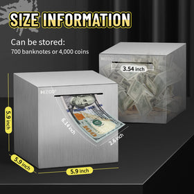 Hizgo Piggy Bank front view with sleek brushed steel finish.