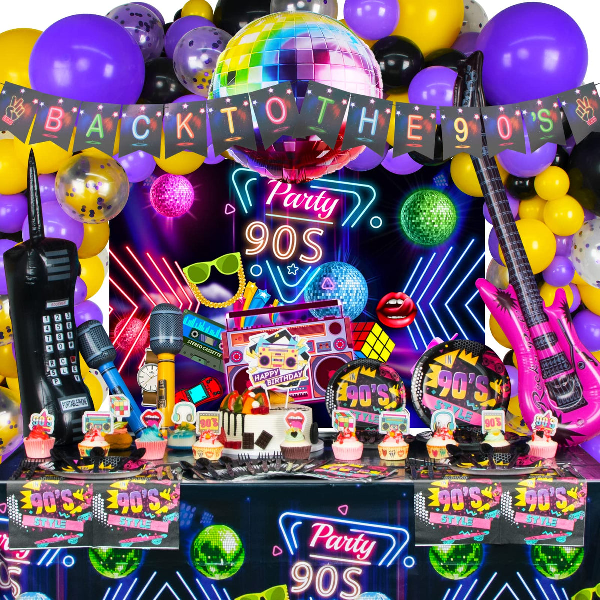 HJINGY 90s banner and backdrop for retro party ambiance