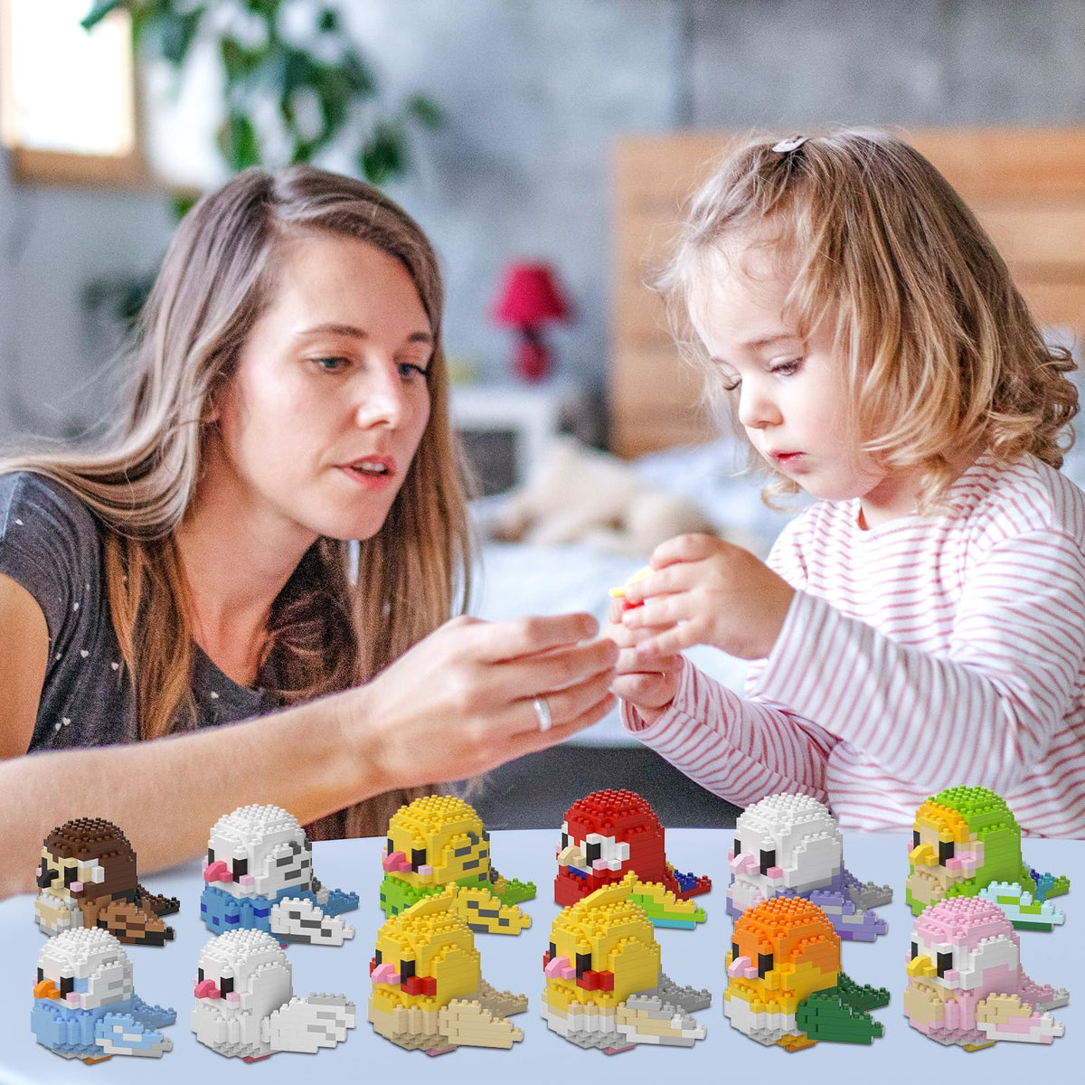 HJPLPXH parrots mini block set family play: shared fun and learning moments