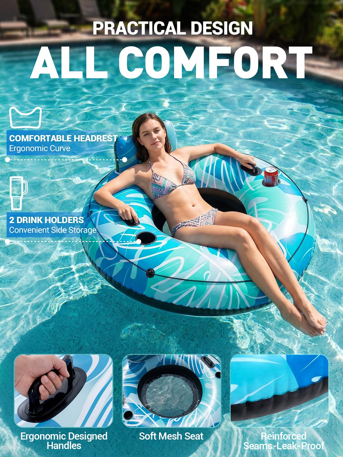 HLDIRECT river tube with dual grab handles for improved stability