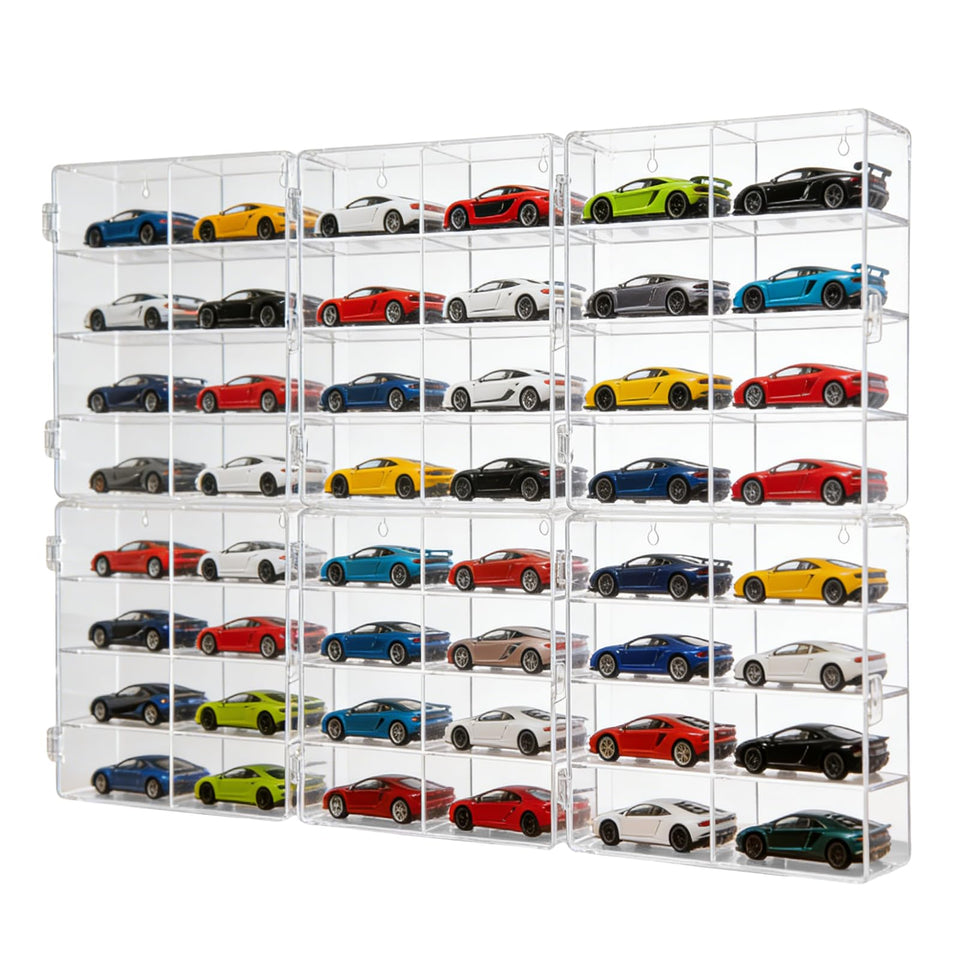 Hlimior six-pack dustproof display cases for 1/64 scale cars with eight compartments