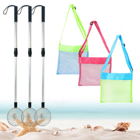 Hlimior beach sand sifter with telescoping pole for easy reach during coastal treasure hunts.