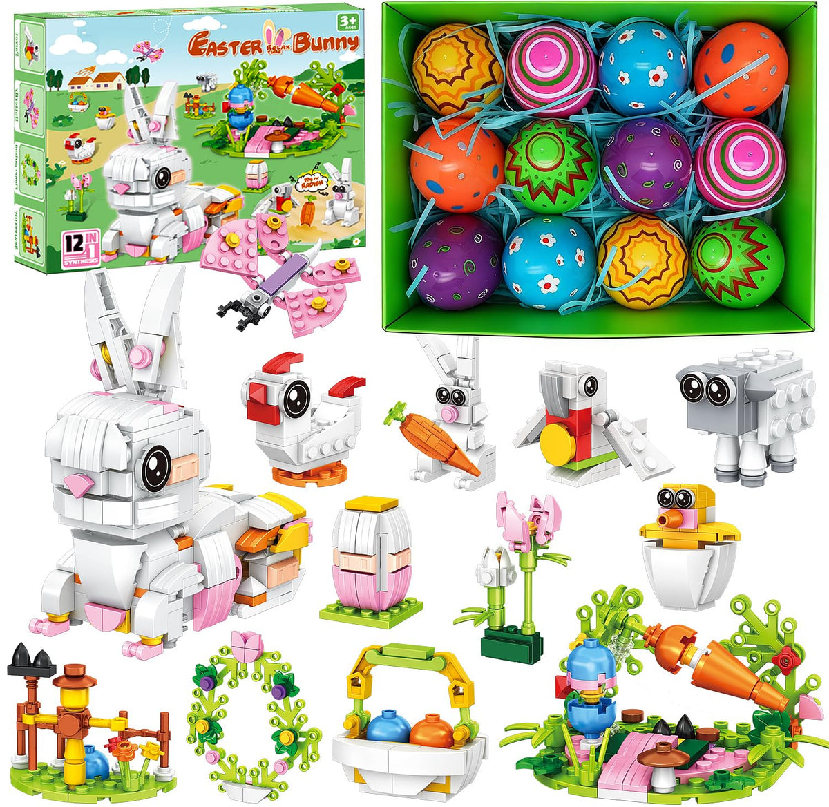 HLXGFCAI prefilled Easter eggs with mini blocks for mess-free egg hunts.