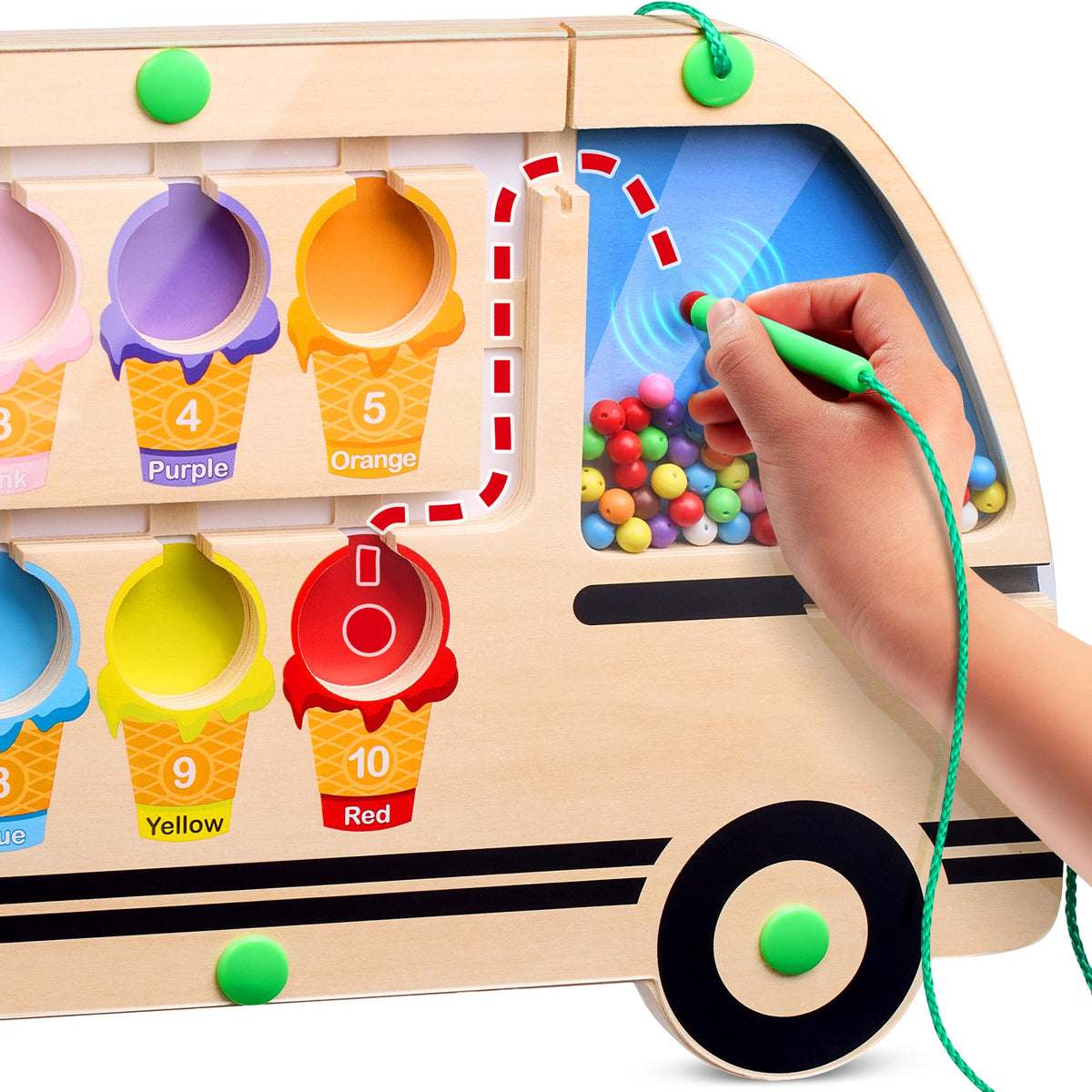 HMmagnets ice cream truck maze board boosts color recognition and fine motor skills.