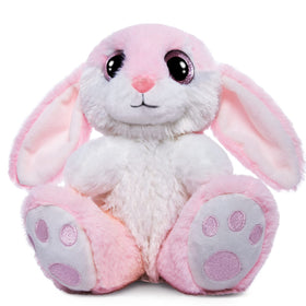 HO-EF bunny floppy-ears closeup, velvety ears and embroidered face for gentle play.
