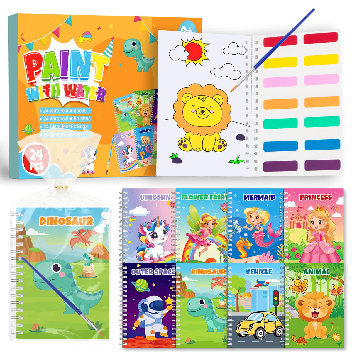 Hoarecal 24-water-coloring-books dinosaur pages for mess-free, imaginative play.