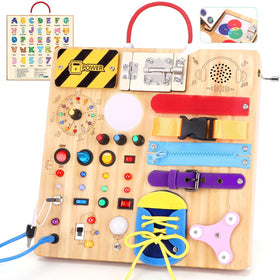 Hoarosall 23-in-1 Montessori busy board front view boosts fine motor skills and focus.