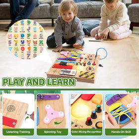 Hoarosall 23-in-1 Montessori busy board locks and zippers enhance hand-eye coordination.