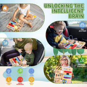 Hoarosall 23-in-1 Montessori busy board crafted from safe sanded wood with rounded edges.