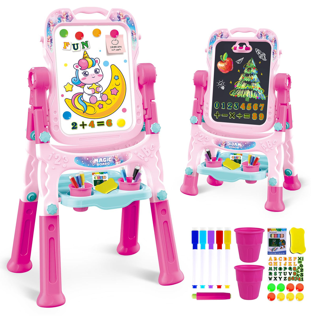 Hoarosall art easel kids pink 360° rotation for versatile painting and drawing