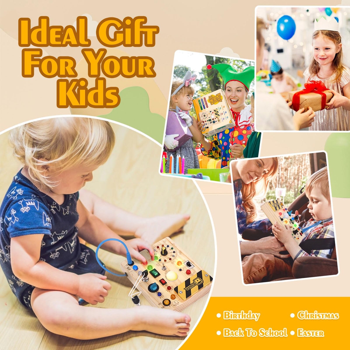 Hoarosall birthday gift busy board with LED switches for toddlers