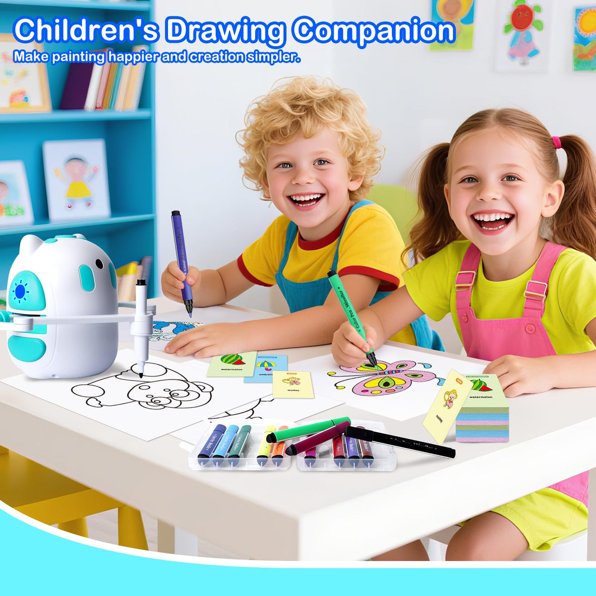 Hoarosall drawing robot with 12 markers helps vibrant, kid-friendly creativity.