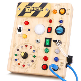 Hoarosall wooden busy board with LED switches for toddlers, sensory exploration