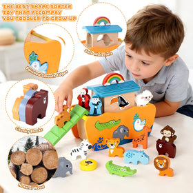 Hoarosall Noah's Ark animal pieces support interactive storytelling and language growth.