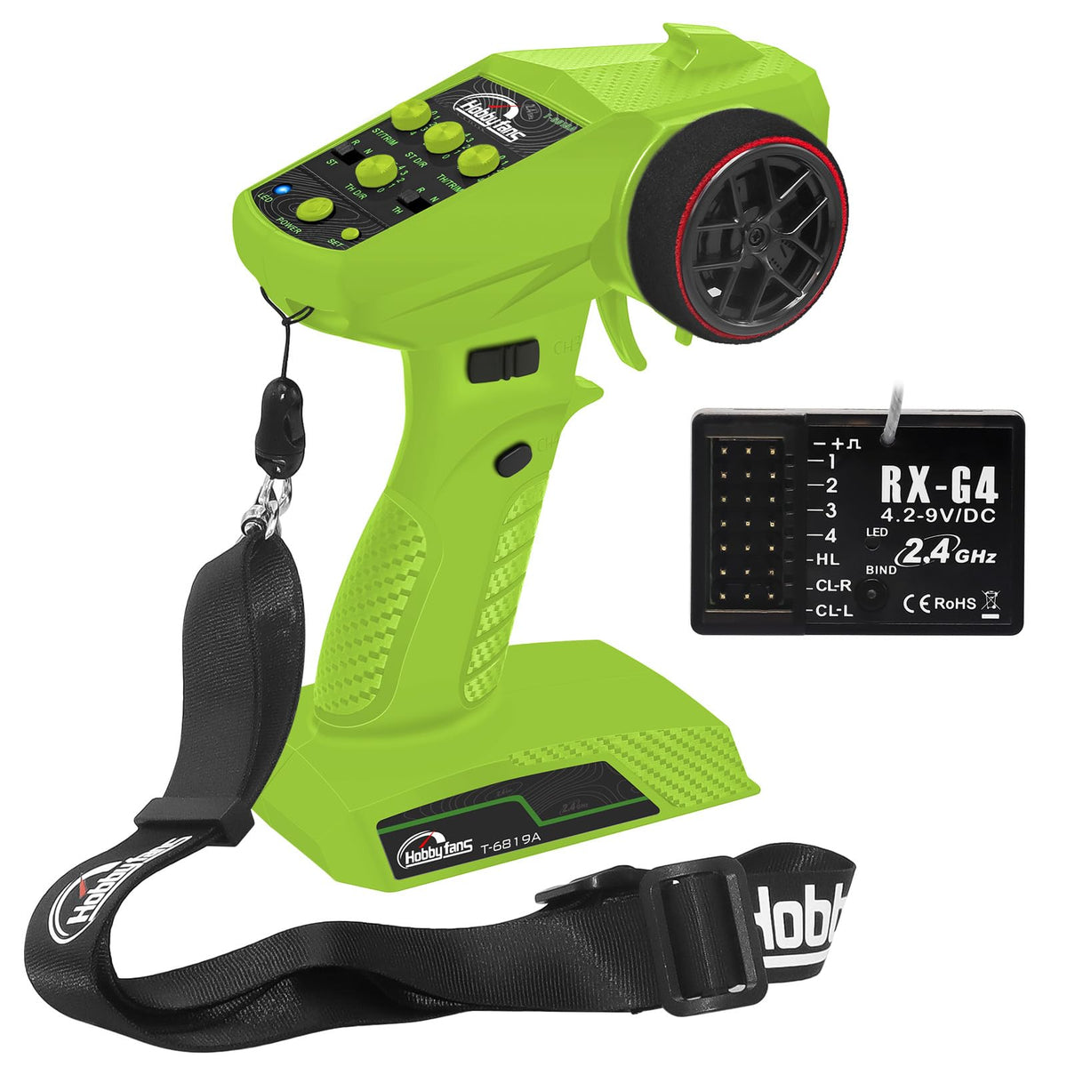 Hobby Fans RC radio system front view with compact transmitter for precise control.