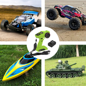 Hobby Fans RC radio system green and black color scheme appealing to hobbyists.